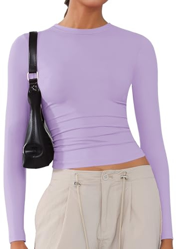 ARCFEETORY Women's Long Sleeve Shirts Crew Neck Tops Basic Tees T-Shirts