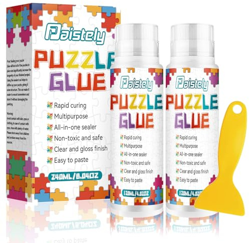 Puzzle Glue with New Sponge Head, Suitable for 1000/3000/5000 Pieces of Paper and Wood Puzzles, Clear Quick Dry Jigsaw Puzzle Glue, Used of Paper Puzzles (120ml*2)