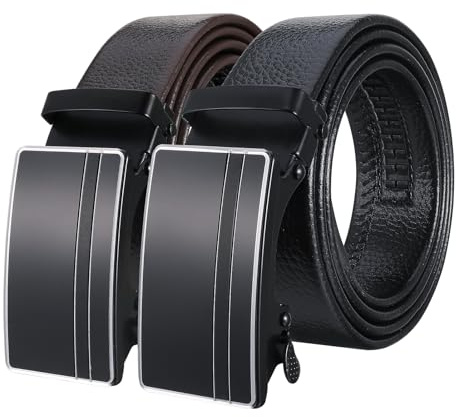Halinuia 2 Pacchi Cintura Senza Buchi Uomo Buchi Pelle Cinture Cricchetto Automatica Cinto Regali per Papà, Marito, Fidanzato, Zio nel Compleanno, regalo per la festa del papà(Stile B)