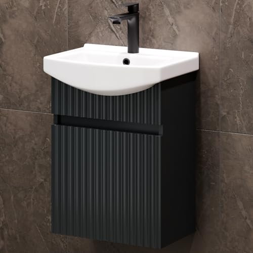 Planetmöbel - Lavabo con mueble bajo (45 cm, con lavabo de cerámica, armario para baño pequeño y WC para invitados, color antracita mate