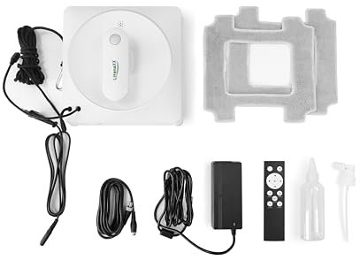 Robot lavavetri Lifenaxx LX-047, pulitore per finestre elettrico con 4 ugelli spray, alta potenza di aspirazione da 4500Pa, grande serbatoio da 100 ml, 4 programmi di pulizia e telecomando