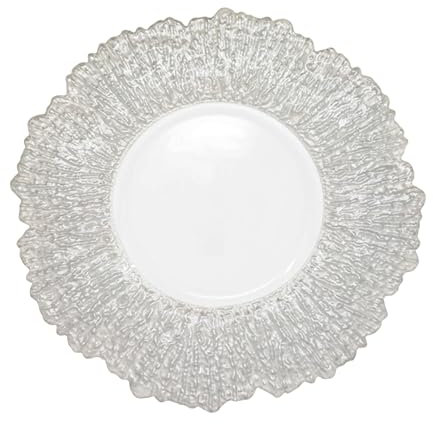 Elegant Silver Crackled Glass Charger Plate – 33cm Round Underplate Perfect for Weddings, Decorations, Parties, Special Events, Anniversaries, Tableware and Birthdays – 1 Pc