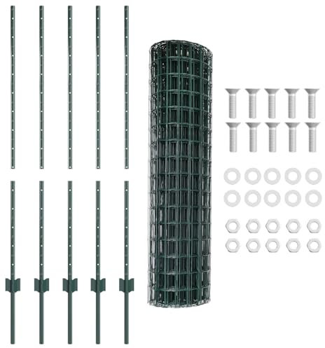 vidaXL Stängsel med stolpe Grön 1,2 x 10 m Stål och PVC, Justerbar utomhusavskiljare, modern trädgårdsgrind, hållbar avdelare, mångsidig privacypartition för bakgårdar