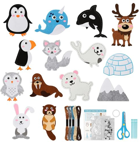 Kaluofan Nähset Kinder ab 6 jahre, Polartier Filztiere Nähen Kinder | DIY Basteln Tierformen Filz Kreatives Filztiere Nähset für Kuscheltiere DIY Bastelset Set