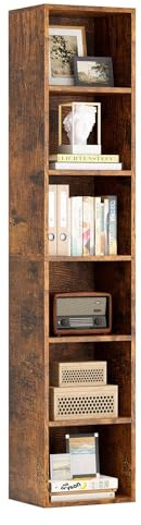 Nordivale Bücherregal Schmal, Bücherregal Braun, Standregal, Modernes offenes Regal aus Holz, für Wohnzimmer, Schlafzimmer, Büro, Arbeitszimmer, 6 Ebenen