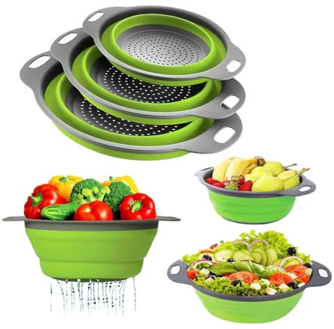 WENTOR - Juego de colador de cocina plegable de silicona con función de drenaje para frutas y verduras