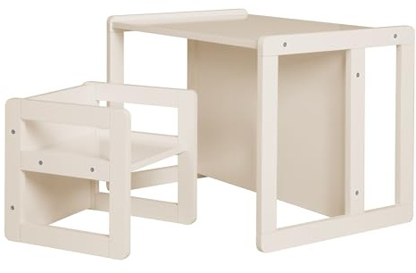 roba Conjunto Infantil 3en1 – Taburete Reversible + Banco Convertible en Mesa – Set de Madera para Niños – Beige/Cashmere