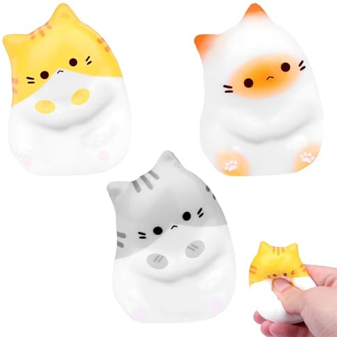 3er Set Stressball Katze, Anti Stress Ball für Kinder, Squishy Katzen Spielzeug, Wutball, Antistressball, Quetschspielzeug, Squeeze Toy, Knetball, Anti Stress Spielzeug für Erwachsene