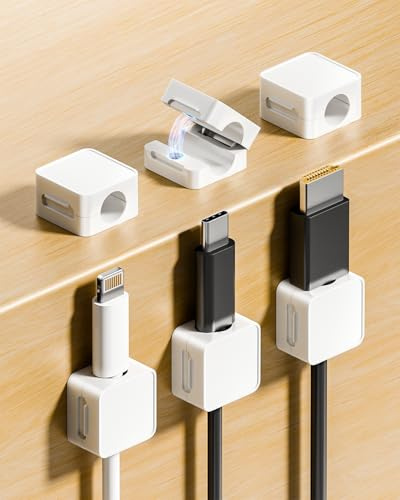 Magnetic Cable Clips, 6-Pack Cord Holder for Nightstand Home Office Wall Desk Tidy Organizers and Accessories, White (7mm)