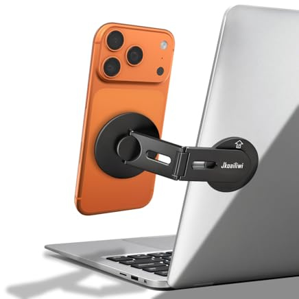 Jkoailiwi Magnetic Laptop Phone Holder Mount for Dual Screen, Invisible Foldable Design Continuity Camera Mount for Magsafe iPhone 12-17 Series, Aluminum Extended Side Mount Stand for MacBook, Tesla