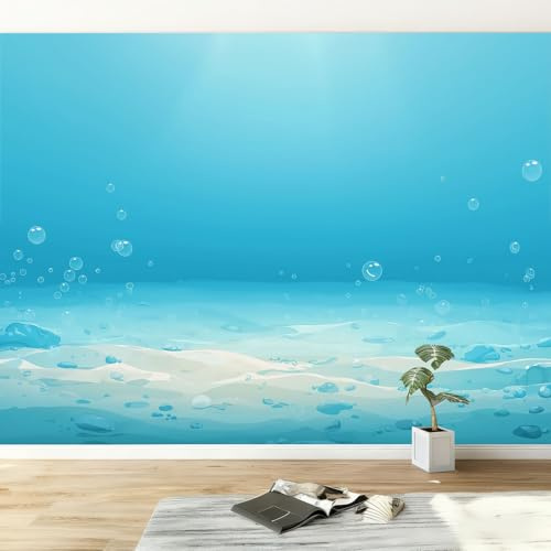 Papier Peint Minimaliste Moderne 400 x 280 cm Panoramique Art Numérique Sous-marin Bulles Papier Peint Intissé Pour Salle de Bain Ado Salle de Jeux Photo Décoration Murale Grande Mural moderne, Bleu