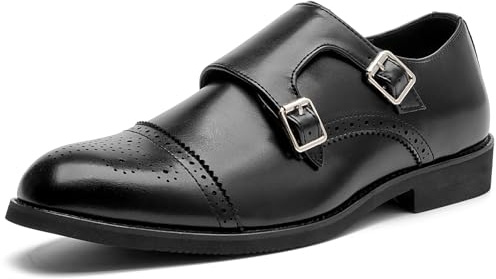 DADAWEN Homme Cuir Oxford Brogues Chaussures habillées Chaussures de Mariage, Double Sangle Moine