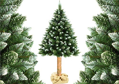 EcoMoli Weihnachtsbaum künstlich, grün,mit glitzerndem Schnee, wie echt, dicht, Premium Qualität, Naturstamm 180 cm groß, Made EU