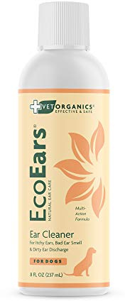 EcoEars Dog Ear Cleaner – Natural Multi-Action Formula for Ear Infection, Bad Discharge & Odor – Removes Foreign Matter & Cleans Difficult Ears - 8fl oz.