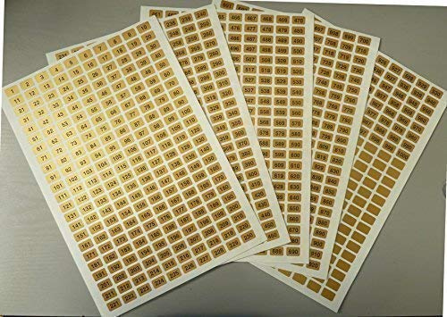 Goldene, quadratische Aufkleber mit den Zahlen 1 – 1000, 16 x 10 mm