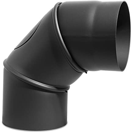 LANZZAS Tubo per stufa ad arco 0° – 90° regolabile con porta – Diametro Ø 200 mm – Colore: grigio ghisa | tubo di scarico canna fumaria