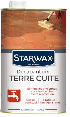 STARWAX Décapant cire avant rénovation pour tomettes et terres cuites 1L | Élimine les couches de cire accumulées, remet les sols cirés à nu avant rénovation, se rince à l'eau, rendement 30m²/L