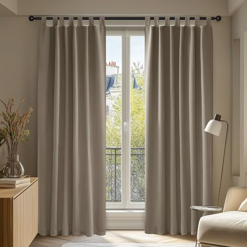 Deconovo Tende Oscuranti per Interni con Passanti, 2 Pannelli, 140x260 cm | Termiche Isolanti, Moderne ed Elegante, per Camera da Letto e Soggiorno, Certificato OEKO-TEX, Cachi