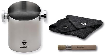 LELIT Knock Box Mit Tuch & Bürste - Zylindrischer Kaffeesatzbehälter - PLA360S - Silber/Schwarz