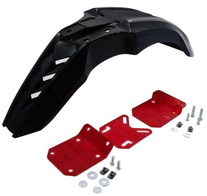 Schutzblech POLISPORT SM Line schwarz vorne universal Supermoto Kotflügel | DGP-Kunststoff, UFX Befestigungssystem, integrierte Belüftung, Maße 620 × 200 × 100 mm, inkl. 3 Adapter und Montagematerial