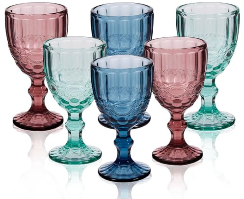 Dibor 6 Piece Turquoise, Pink & Blue Coloured Wine Glass Set - Dishwasher Safe