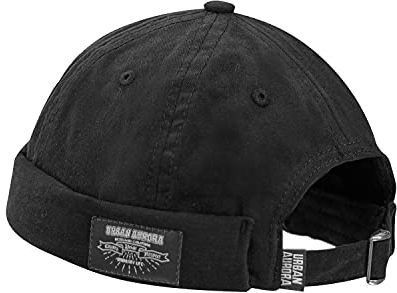 CLAPE Unisex Baumwolle Dockermütze Beanie Docker Hat for Men and Women Rolled Cuff Brimless Cap Seemannsmütze Cap Ohne Schirm Schwarz Black GD30