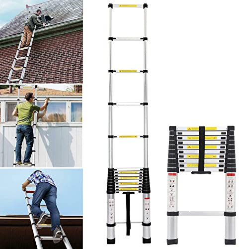 Scala telescopica in alluminio, 5 m, antiscivolo, scaletta allungabile, portatile, robusta, multiuso, scala pieghevole, portata 150 kg, EN131