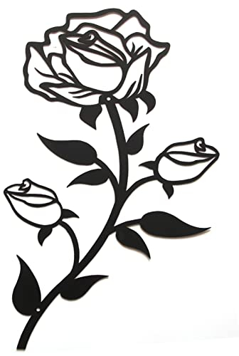ESTART Black Metal Rose Flower Wall Decor for Bathroom,15“H Metal Cute Floral Wall Art Valentine's Day Ornament Wall Sculptures for Home Living Room Bedroom Kitchen Restroom Office (1 Piece)