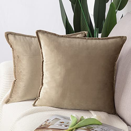 MADIZZ 2er set Samt Dekorativ Zierkissenbezüge Luxus Stil Kissenbezug für Sofa für Schlafzimmer Hellbraun 45x45 cm Quadrat