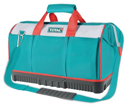 TOTAL - Verktygsväska i canvas Mod. THT16163 | Förstärkt med gummibas | Stöder upp till 20 kg | Justerbara handtag och axelrem | Innerfickor | Mått 41 x 25 x 26 cm | Polyester | Blå