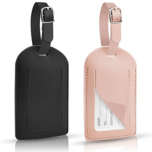 Hengxinc 2 Stück Kofferanhänger Leder, Leder Kofferanhänge Gepäckanhänger | 2 Farben PU Leder Namenschild Koffer Anhängeetiketten, Wiederverwendbar Kofferschild für Koffer Gepack Tasche