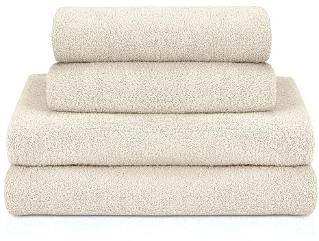 KLASBROOK® Linnea 4 teiliges Luxus Handtücher Set Sand, extra flauschig und saugfähig aus 100% Baumwolle Oeko-TEX 100 Zertifiziert mit Aufhänger, 2 Handtücher 50x100 + 2 Badetücher 70x140