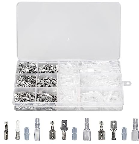 520 Pezzi Capicorda Terminali da Crimpare Connettori Piatti Kit, Connettori Elettrici Maschio Femmina per Auto Cavi Elettrici - 2,8 mm 4,8 mm 6,3 mm (ARGENTO（520）)