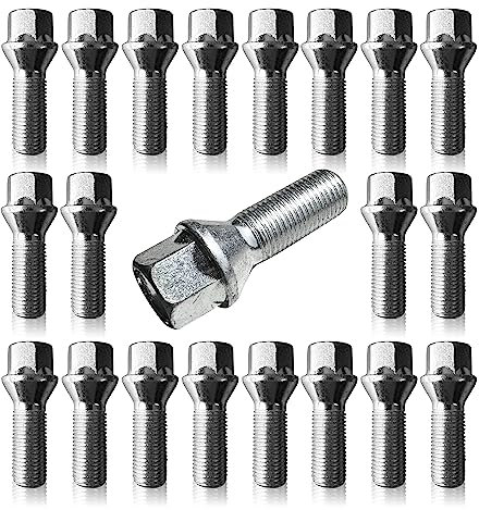 BIMECC Set of 20 Alloy Wheel Bolts for VW Transporter T5 | T6 - M14x1.5-33mm Thread Length - Taper - Silver - For use with AFTERMARKET ALLOY WHEELS onlyF