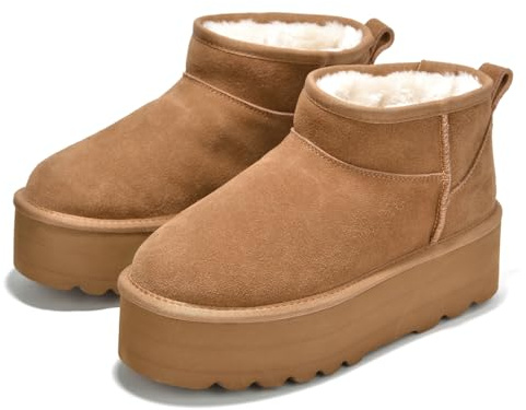 Project Cloud 100% Genuine Leather Ankle Boots for Women - Anti-Slip Memory Foam Insole Womens Boots - Lightweight Winter Womens Shoes, Ankle Booties for Women (Huggy, Chestnut, 7)
