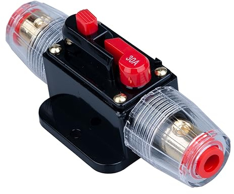 Keple 30A AMP-Schutzschalter 30A Inline-Sicherungshalter Inverter Block DC 12V-24V Volt Manuelle Rückstellung für Auto Automotive Marine Boot Audio Solar System Schutz