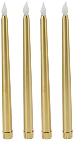 plplaaoo LED Stabkerzen, 4er Set in Gold LED-Kerzen, Realistisches Flackern für Party, Bar, Festdeko, Elektrische Kerzen, LED Kerze, Ohne Flamme, Sicher für Kinder und Haustiere, 10.9 * 0.79 Zoll