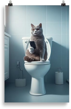 Tiere auf dem Klo - Britisch Kurzhaar-Katze Toiletten-Bild, Klo-Poster, Deko fürs Badezimmer oder Gäste-WC, Lustig, Ungerahmt