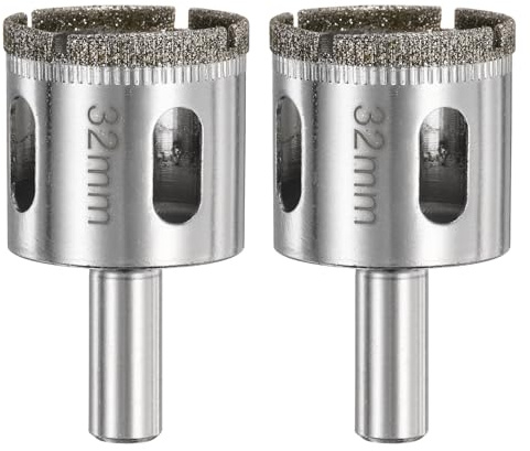 sourcing map 2pcs Diamond Drill Bit Hole Saw 1-1/4(32mm) Tile Core Cutting Drilling Tool for Glass Ceramic Marble Porcelain Tile Quartz Gemstone Aquariums