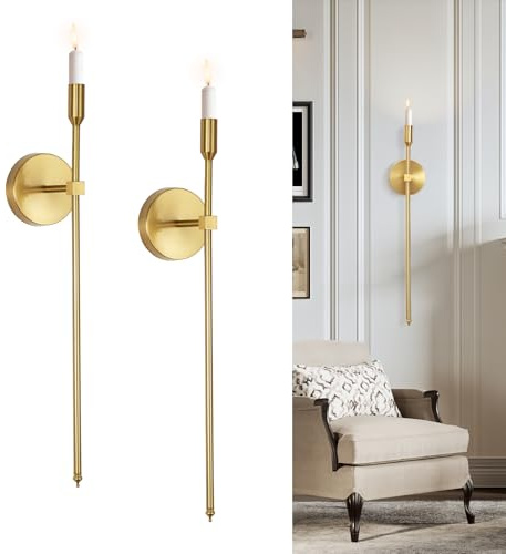 Gold Candle Sconces Long Wall Candle Holder, Set of 2 Large Wall Candle Sconce Modern Chic Home Decor for Bedroom, Dining Room, Living Room 23