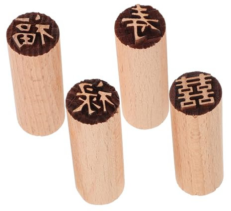 Anneome 4pcs Wooden Moon Cake Seal Stampers Craft Dessert Baking Stamps for Boys and Girls Chinese Moon Cakes