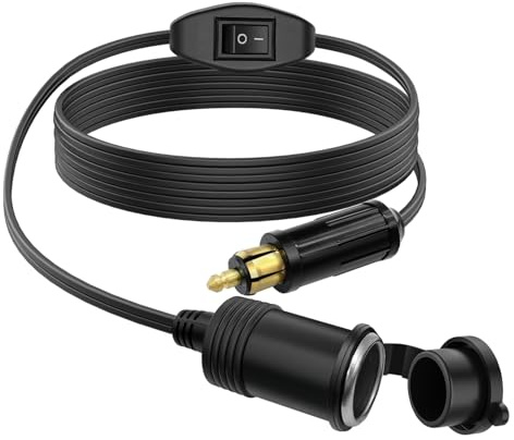 Hoembpn 90cm Enchufe DIN Macho Adaptador de Mechero a Toma de Encendedor de Cigarrillos Coche con Interruptor,12V/24V Convertidor de Conector Cable de Extensión 18AWG para Accesorios Moto BMW Camper