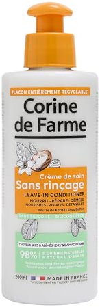 Corine de Farme - Crème de Soin Sans Rinçage au Beurre de Karité - Pour Cheveux Secs et Abîmés - Nourrit, Répare, Démêle - Sans Silicone - 200 ml
