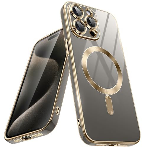 JETech Electroplated Case for iPhone 15 Pro Max 6.7-Inch, Compatible with MagSafe, Camera Lens Full Protection, Shockproof Soft TPU Phone Cover, Solid Color Back (Natural Titanium)