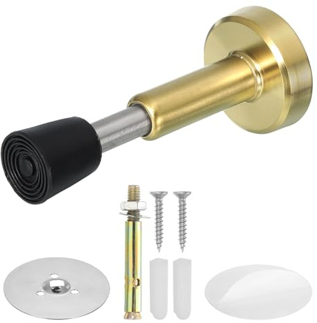 QUARKZMAN Fermaporta 1pz 4.1 Acciaio Inox Fermaporta per Pareti Ammortizzatore Idraulico Telescopico Fermaporta con Punta Gomma per Fondo Porta (Ottone)