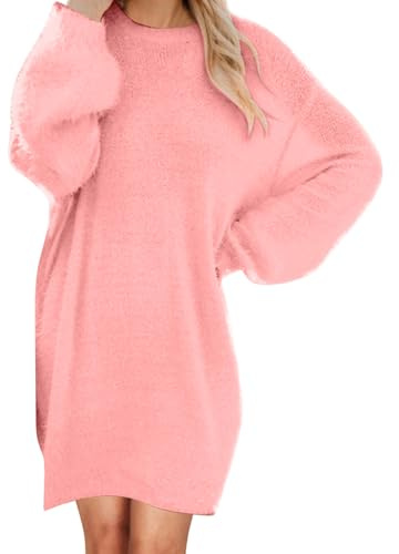 Pulloverkleid Damen Große Größen Plüsch Kleid Elegant Knielang Herbstkleid Einfarbig Fleece Sweatkleid Rundhals Pullover Minikleid Langarm Sweatshirtkleid Freizeit Winterkerleid Longpullover Kleid