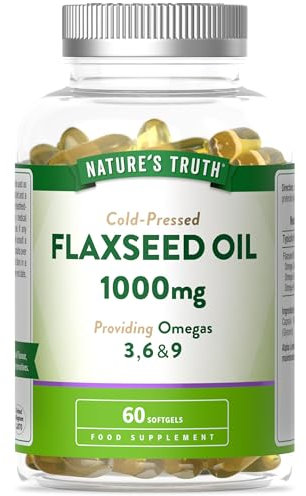 Flaxseed Oil Capsules 1000mg | 60 Count | Cold Pressed Supplement Providing Omega 3, 6, & 9 | Alpha Linolenic Acid | Nature's Truth