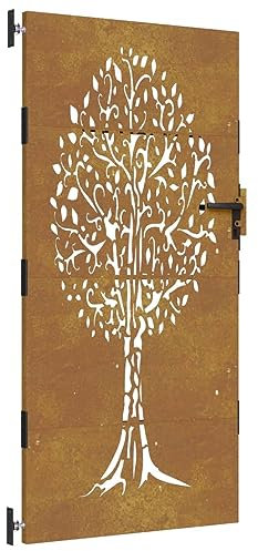 Zauntor für Staketenzaun, Gartenzaun Pforte Gartentor Metall Gartentür Gartenpforte Hoftor Flügeltor Einfahrtstor Gartentpforte, 85x200 cm Cortenstahl Baum-Design