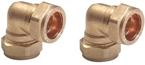 TC 15mm Brass 90 Degree Angle Compression Elbow Connector Fitting for Copper Pipe Pack of 2