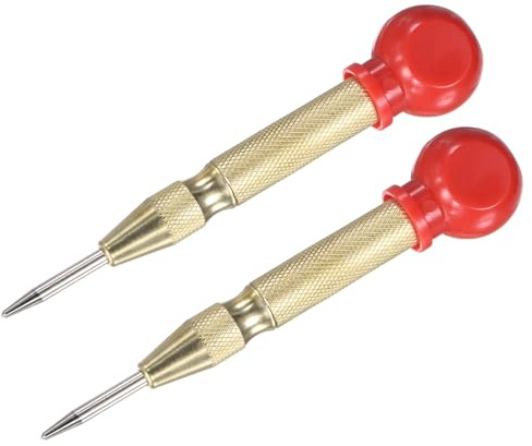 M METERXITY 2er-Pack Automatischer Körner 133mm HSS Goldfarben | Federbelasteter Nagelkörner mit Palmkissenkappe, Einstellbares Schlagkörner-Werkzeug, Für Stahlplatte/Holzplatte/Glas